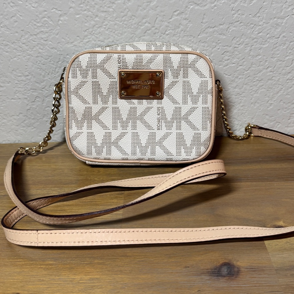 Michael Kors Cream and Brown Logo Crossbody Bag